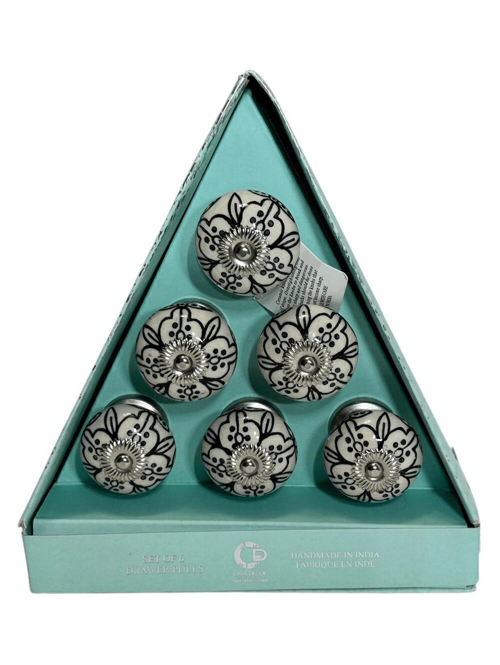 Casa Decor 6  White With Black Accents Drawer Pulls Knobs W Silver Filigree New